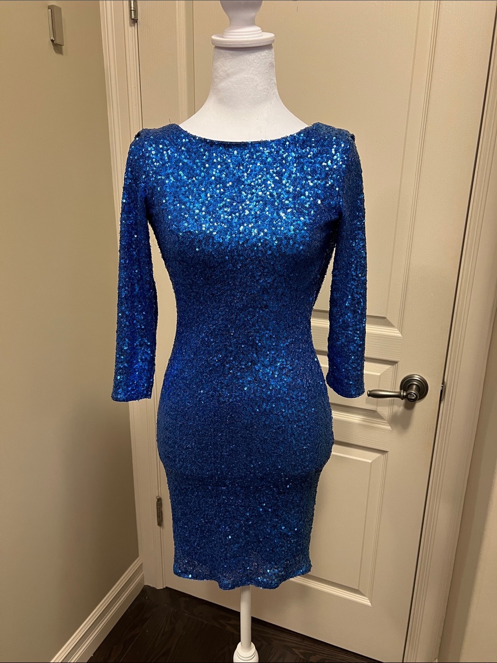 ASOS Royal Blue Sequin Long Sleeve Bodycon Dress
